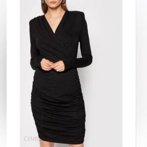 Birgitte Herskind Iben Faux Wrap Surplice Jersey Dress Long Sleeve Black S
